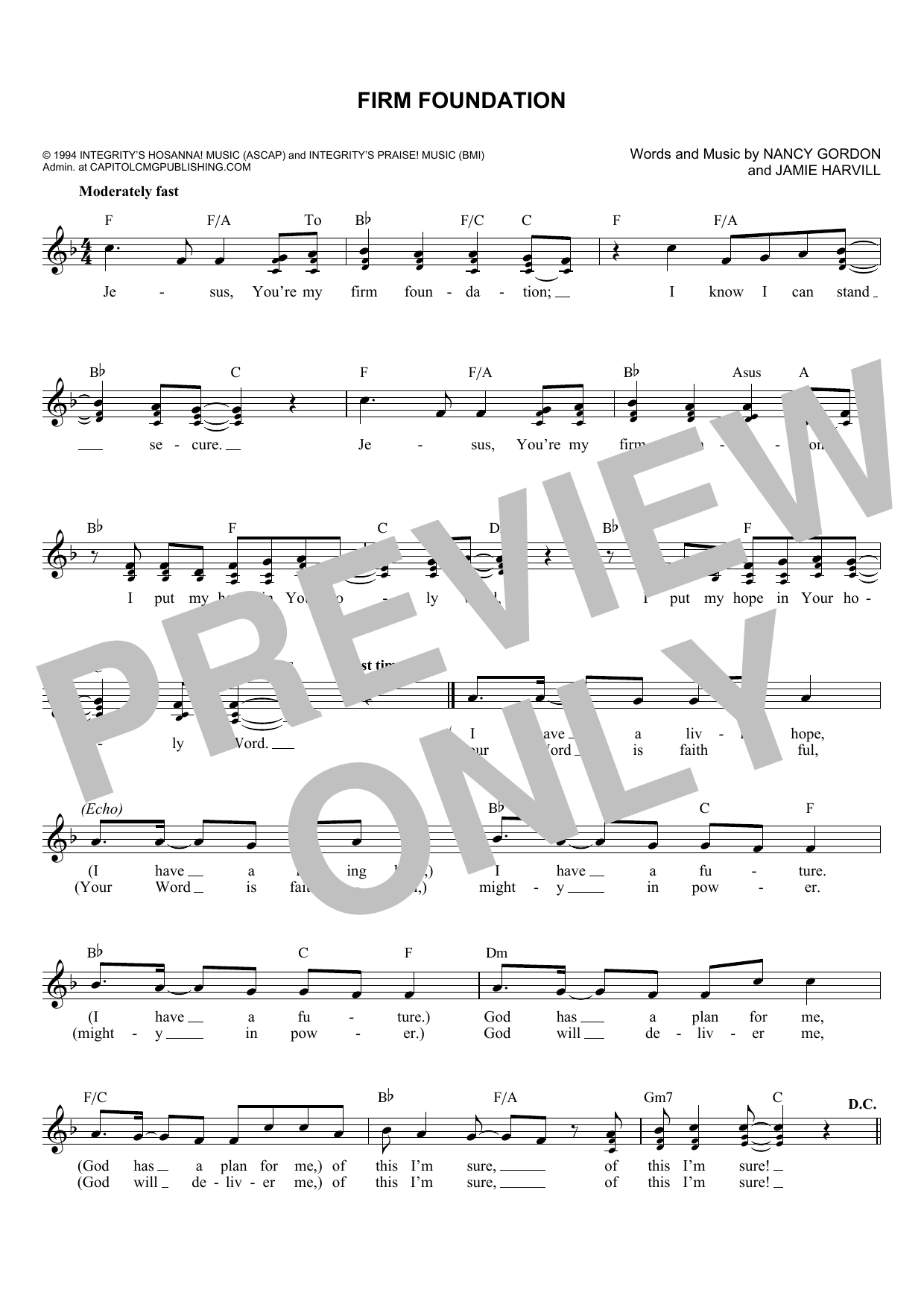 Jamie Harvill Firm Foundation Sheet Music Notes & Chords for Melody Line, Lyrics & Chords - Download or Print PDF