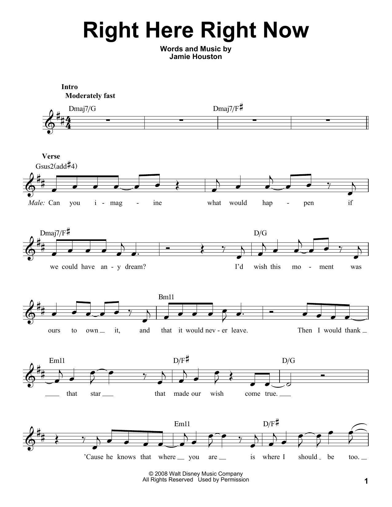 Jamie Houston Right Here Right Now Sheet Music Notes & Chords for Voice - Download or Print PDF