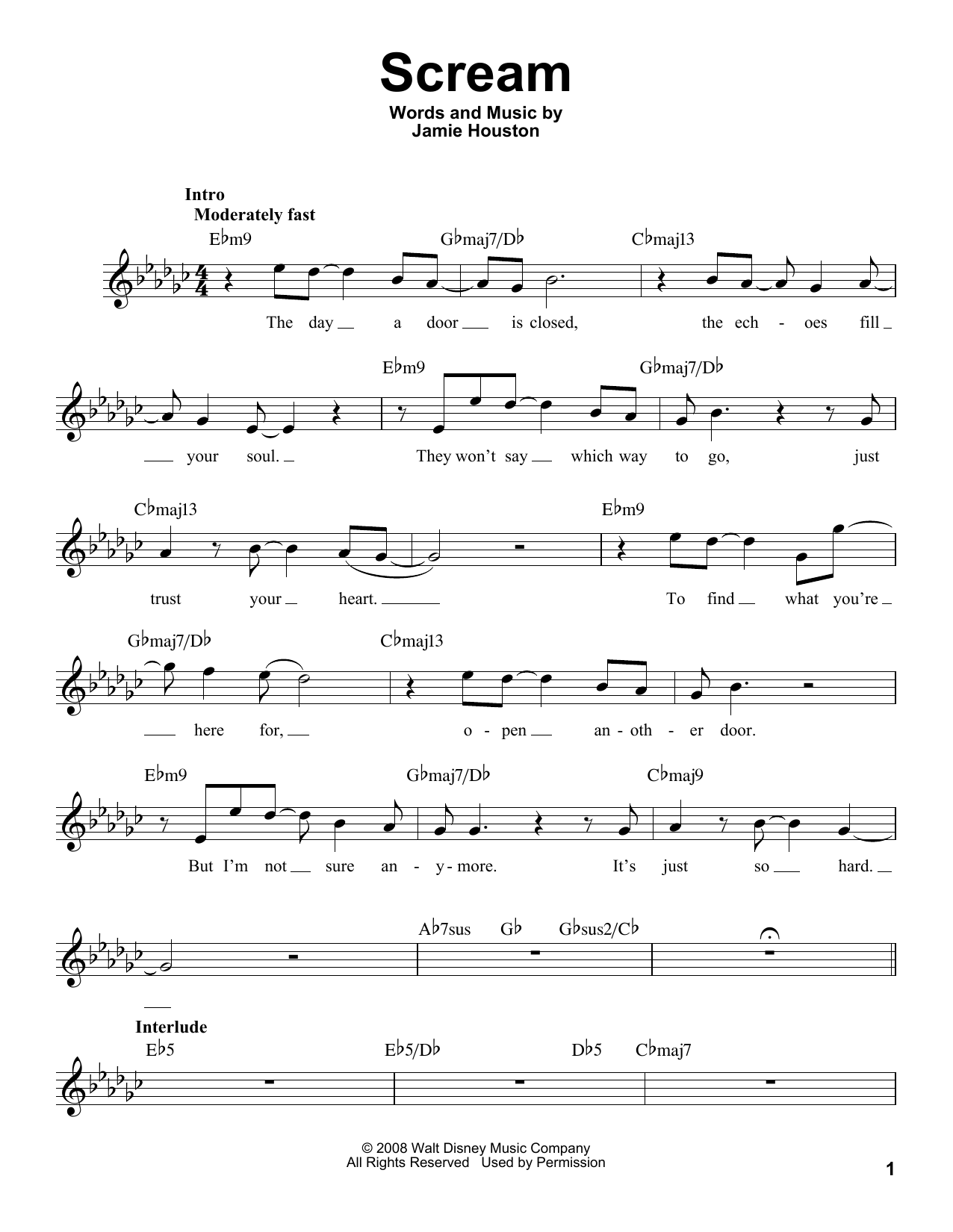 Jamie Houston Scream Sheet Music Notes & Chords for Voice - Download or Print PDF