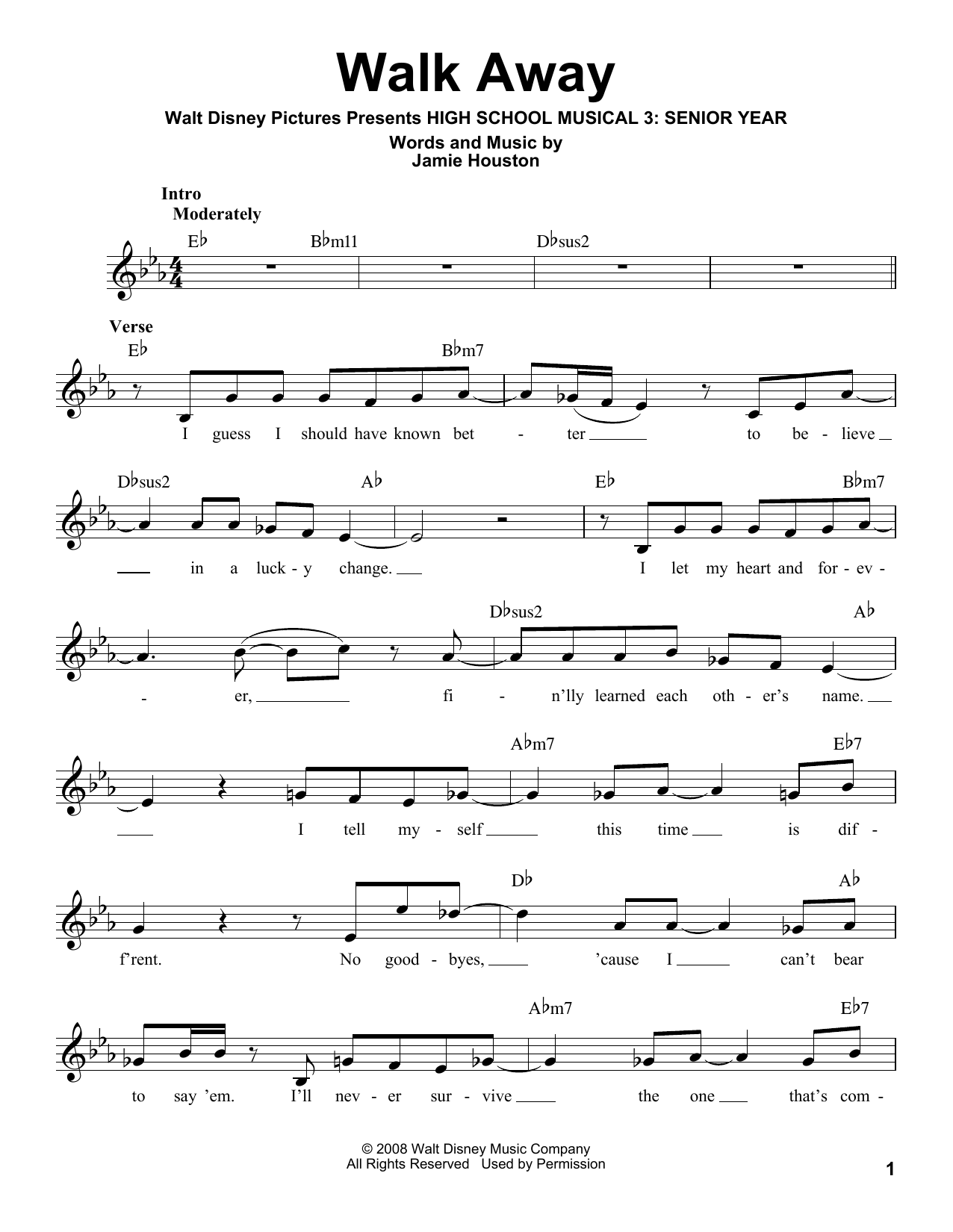 Jamie Houston Walk Away Sheet Music Notes & Chords for Voice - Download or Print PDF