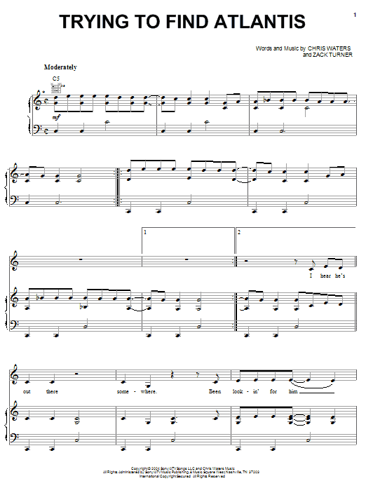 Jamie O'Neal Trying To Find Atlantis Sheet Music Notes & Chords for Piano, Vocal & Guitar (Right-Hand Melody) - Download or Print PDF