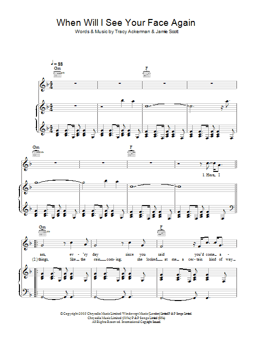 Jamie Scott When Will I See Your Face Again Sheet Music Notes & Chords for Piano, Vocal & Guitar - Download or Print PDF
