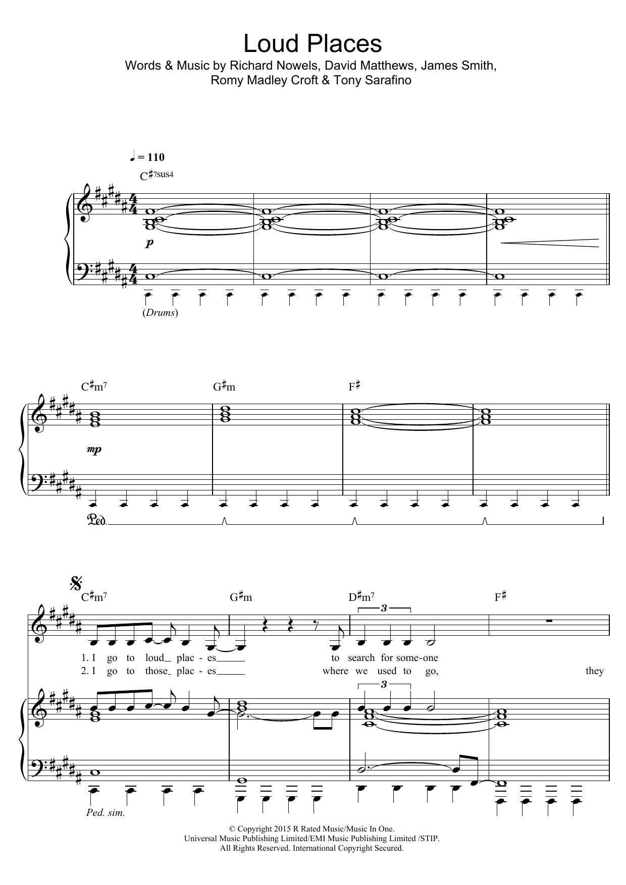 Jamie xx Loud Places Sheet Music Notes & Chords for Piano, Vocal & Guitar - Download or Print PDF
