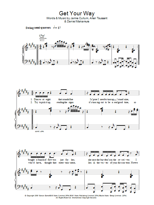 Jamie Cullum Get Your Way Sheet Music Download Pdf Score 37715