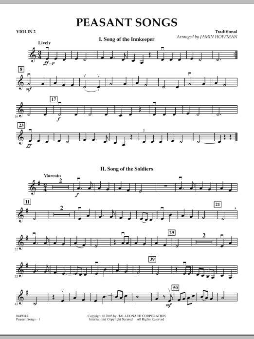 Preview Jamin Hoffman Peasant Songs - Violin 2 Folk sheet music, notes and chords for Orchestra, SKU: 287315 Peasant Songs - Violin 2 sheet music
