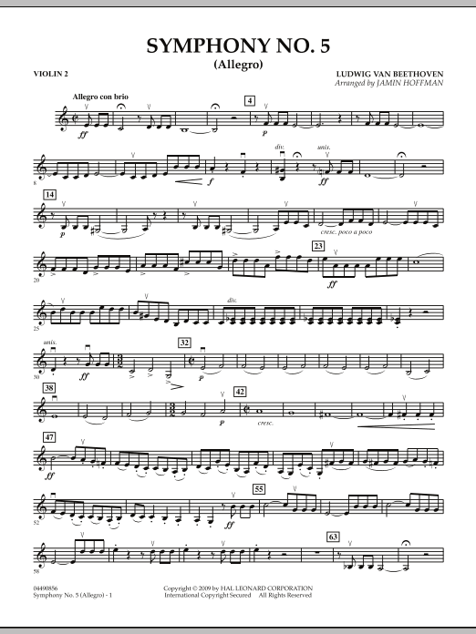Preview Jamin Hoffman Symphony No. 5 (Allegro) - Violin 2 Classical sheet music, notes and chords for Orchestra, SKU: 283389 Symphony No. 5 (Allegro) - Violin 2 sheet music