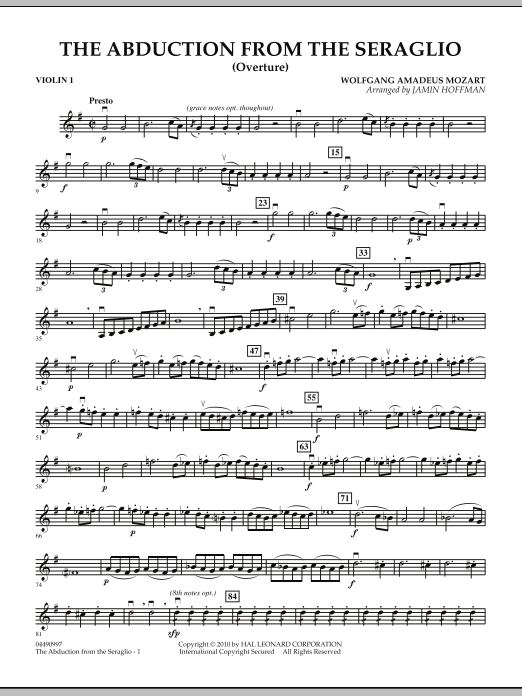 The Abduction From The Seraglio (Overture) - Violin 1 sheet music