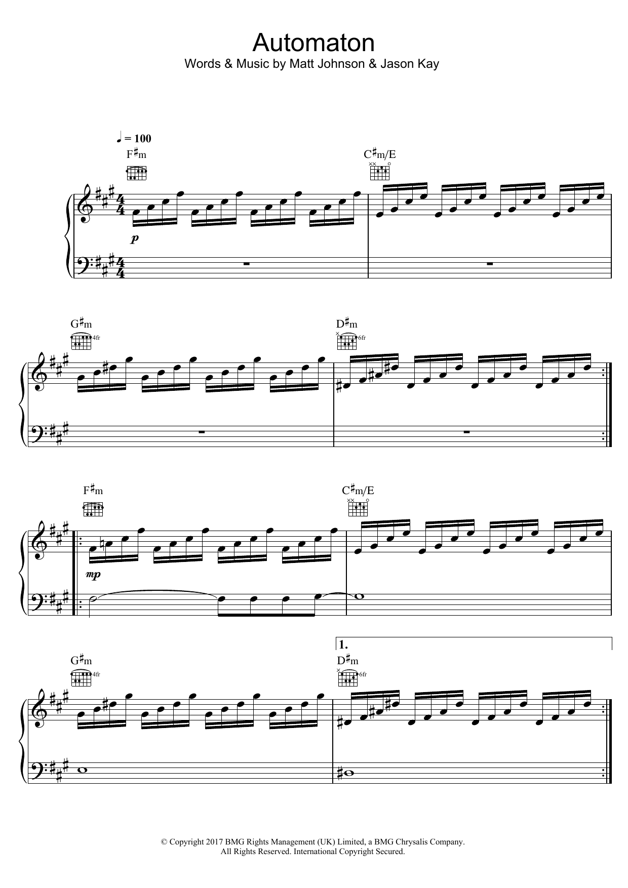 Jamiroquai Automaton Sheet Music Notes & Chords for Piano, Vocal & Guitar (Right-Hand Melody) - Download or Print PDF