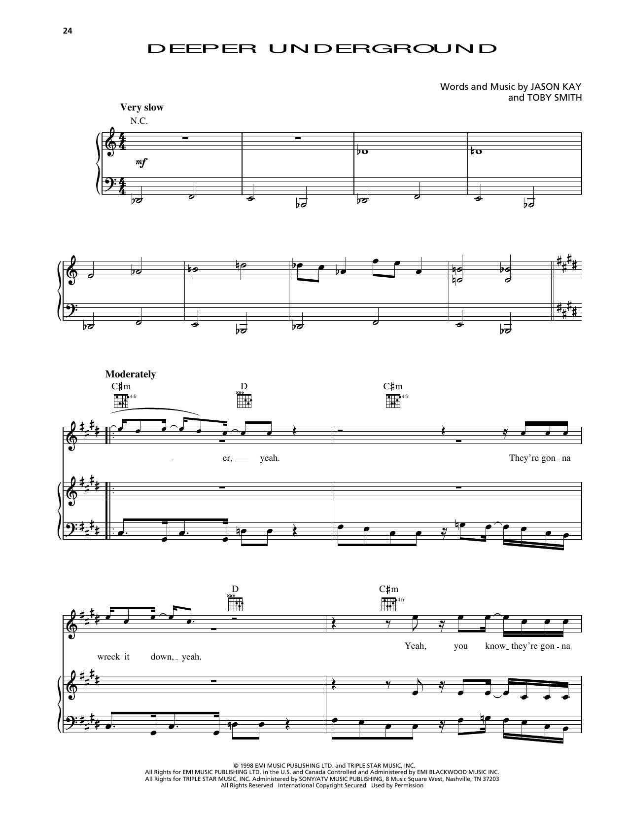 Jamiroquai Deeper Underground (from Godzilla) Sheet Music Notes & Chords for Piano, Vocal & Guitar Chords (Right-Hand Melody) - Download or Print PDF