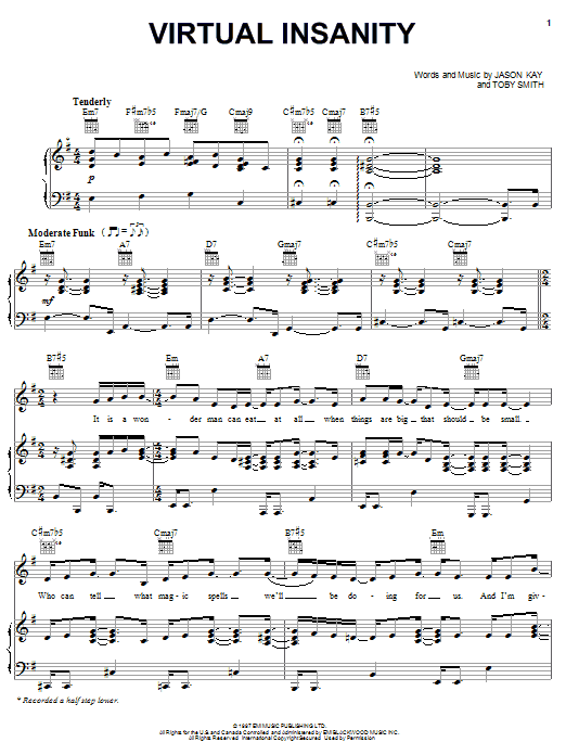 Jamiroquai Virtual Insanity Sheet Music Notes & Chords for Lyrics & Chords - Download or Print PDF