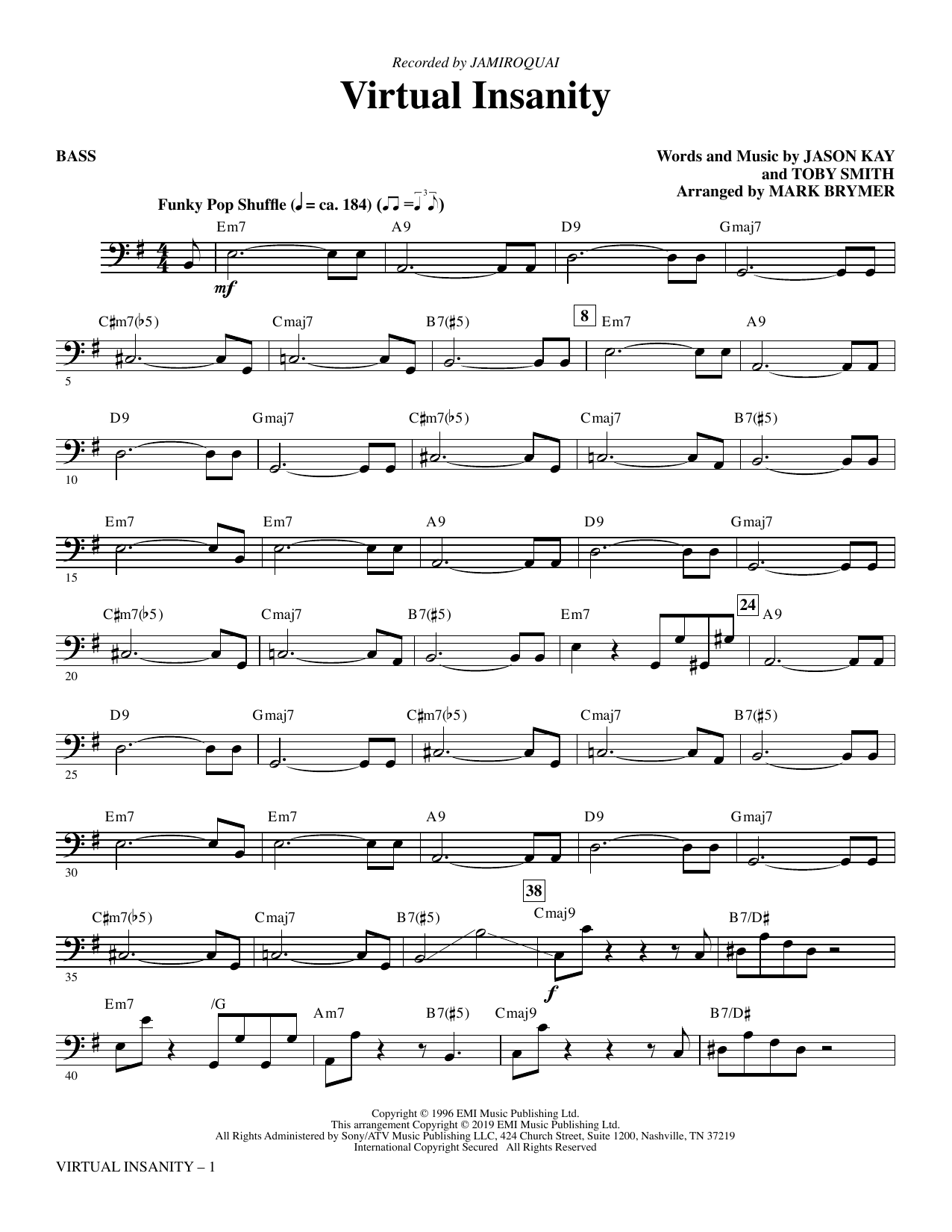 Jamiroquai Virtual Insanity Arr Mark Brymer Bass Sheet Music Download Pdf Score 416358