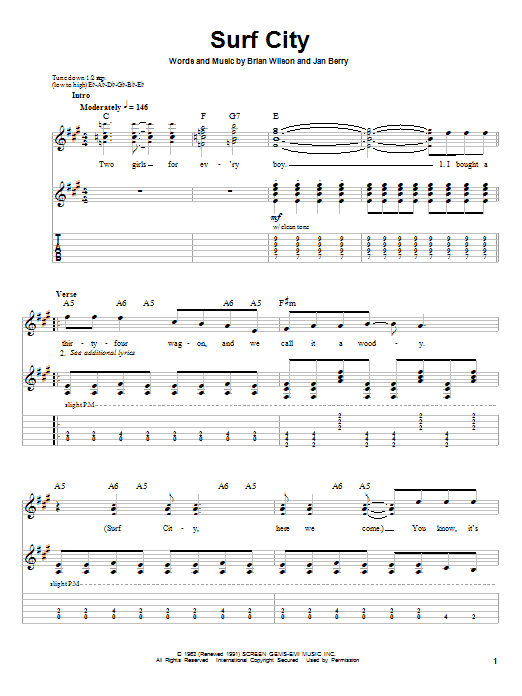 Jan & Dean Surf City sheet music notes and chords. Download Printable PDF.