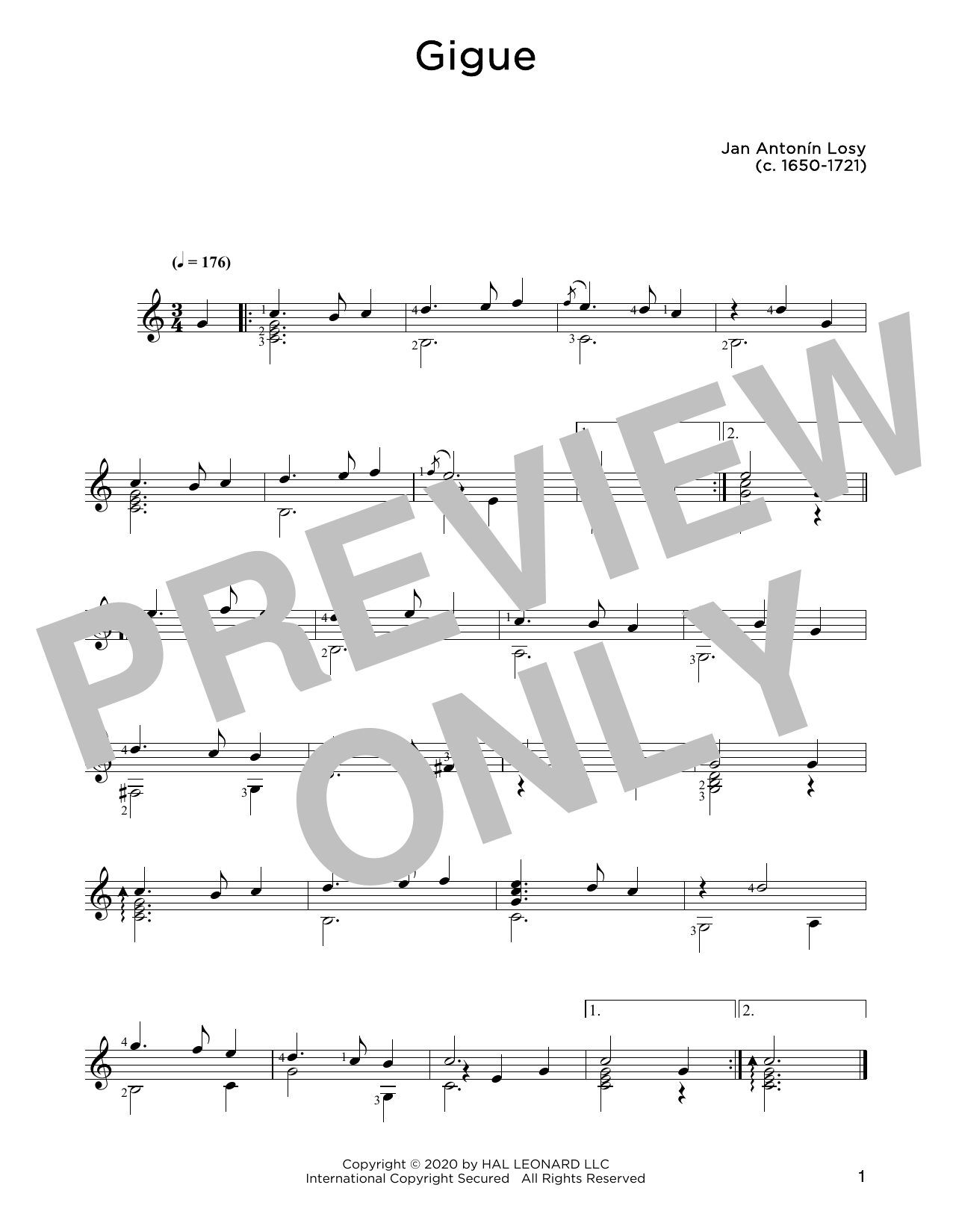 Jan Antonin Losey Gigue Sheet Music Notes & Chords for Solo Guitar - Download or Print PDF
