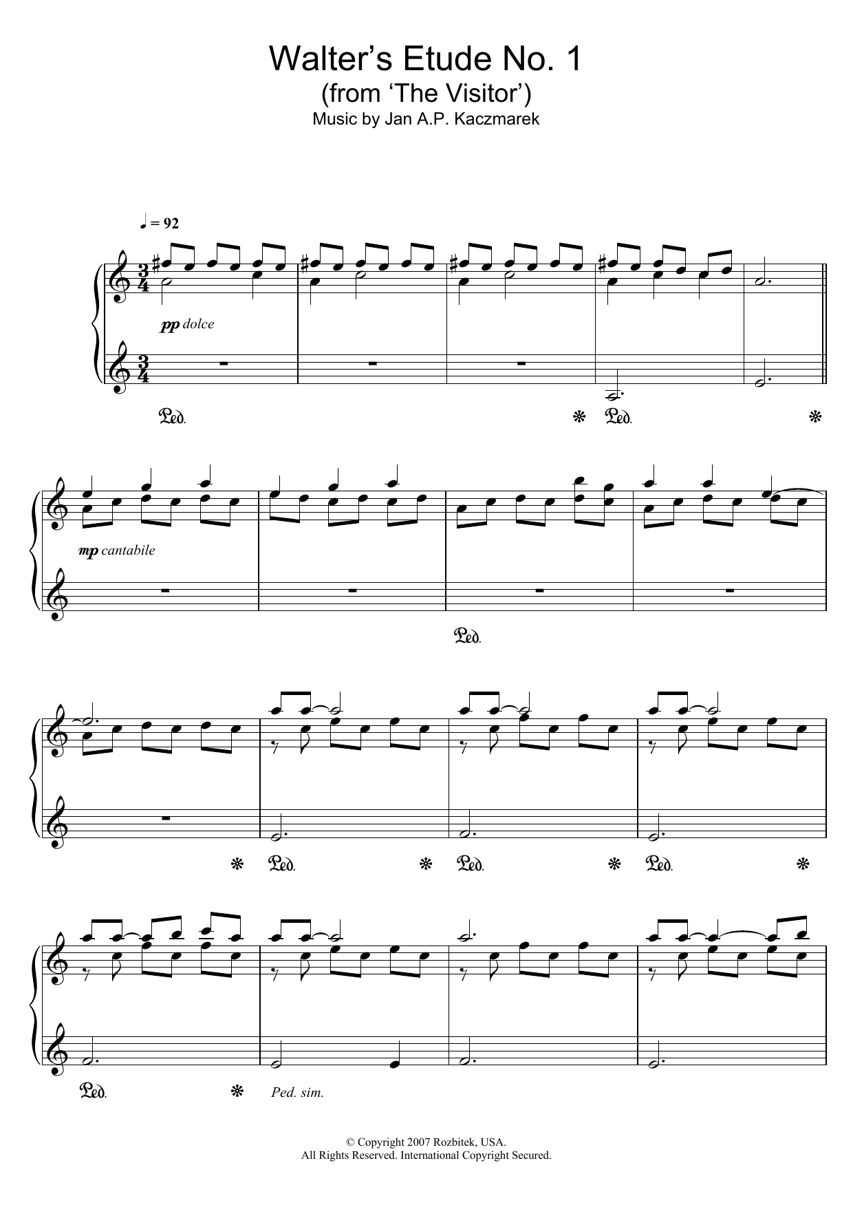 Jan A.P. Kaczmarek Walter's Etude No. 1 (from 'The Visitor') Sheet Music Notes & Chords for Piano - Download or Print PDF