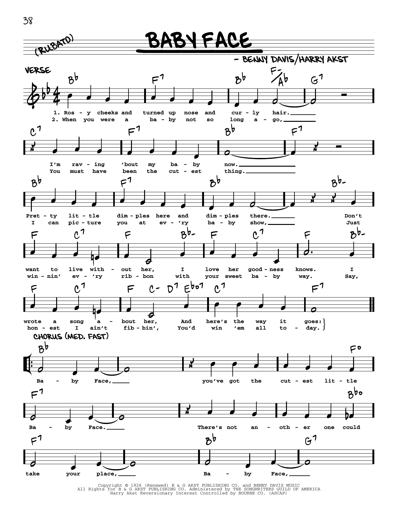 Jan Garber and his Orchestra Baby Face (arr. Robert Rawlins) Sheet Music Notes & Chords for Real Book – Melody, Lyrics & Chords - Download or Print PDF