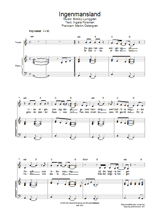 Jan Johansen Ingenmansland Sheet Music Notes & Chords for Piano, Vocal & Guitar - Download or Print PDF