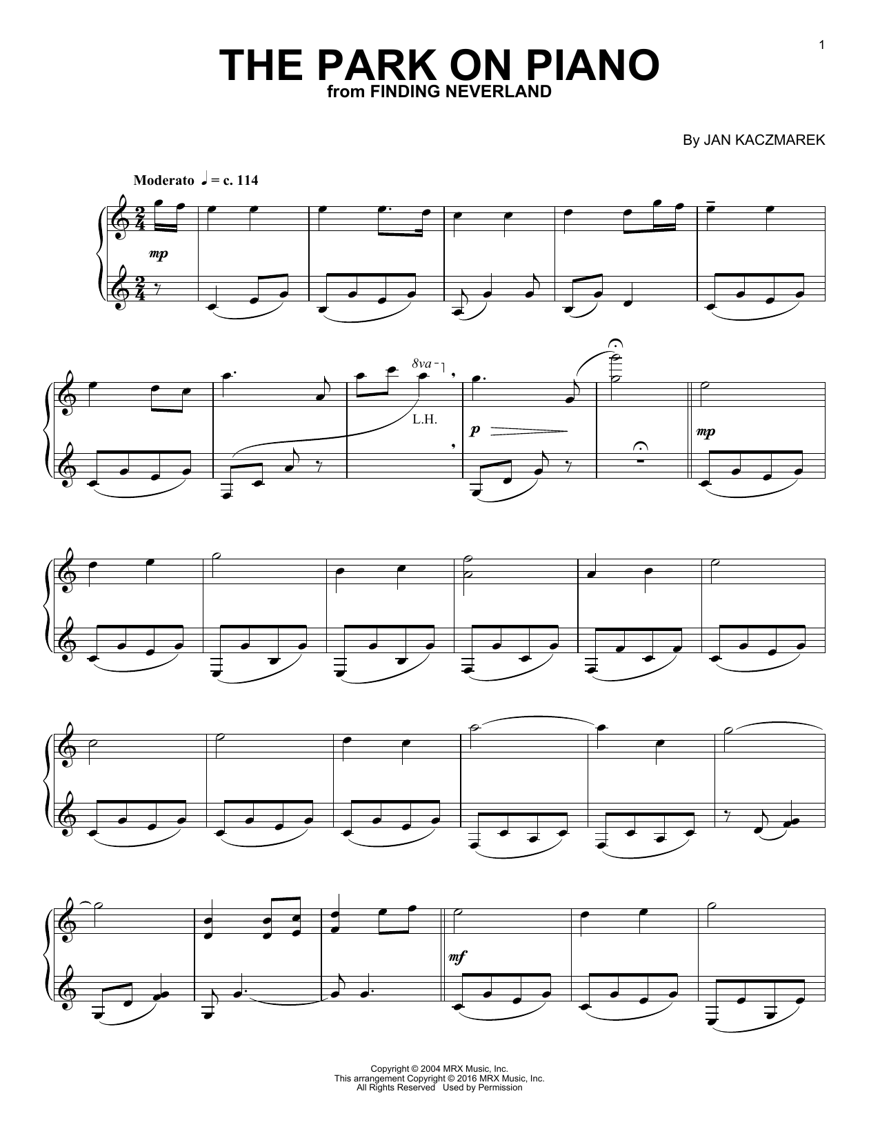 Jan Kaczmarek The Park On Piano (from Finding Neverland) Sheet Music Notes & Chords for Easy Piano - Download or Print PDF