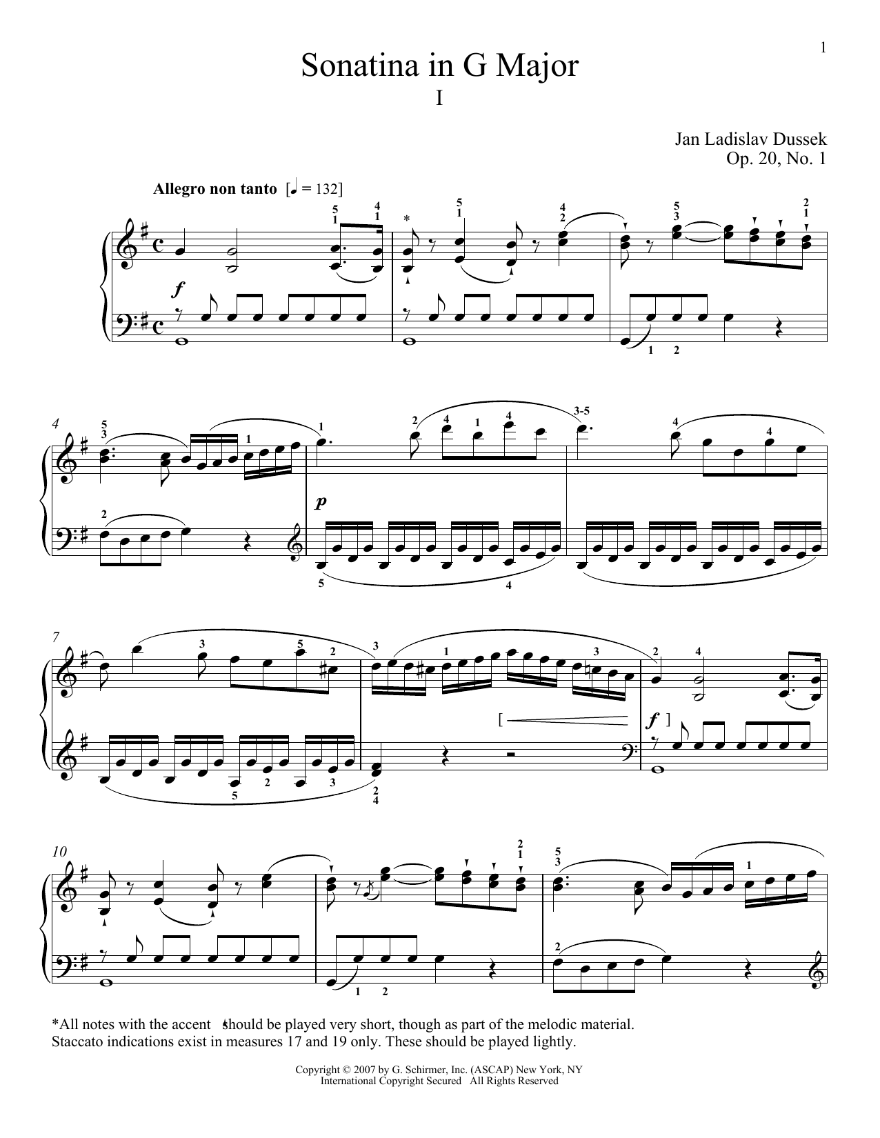 Jan Ladislaw Dussek Sonatina In G Major, Op. 20, No. 1 Sheet Music Notes & Chords for Piano - Download or Print PDF