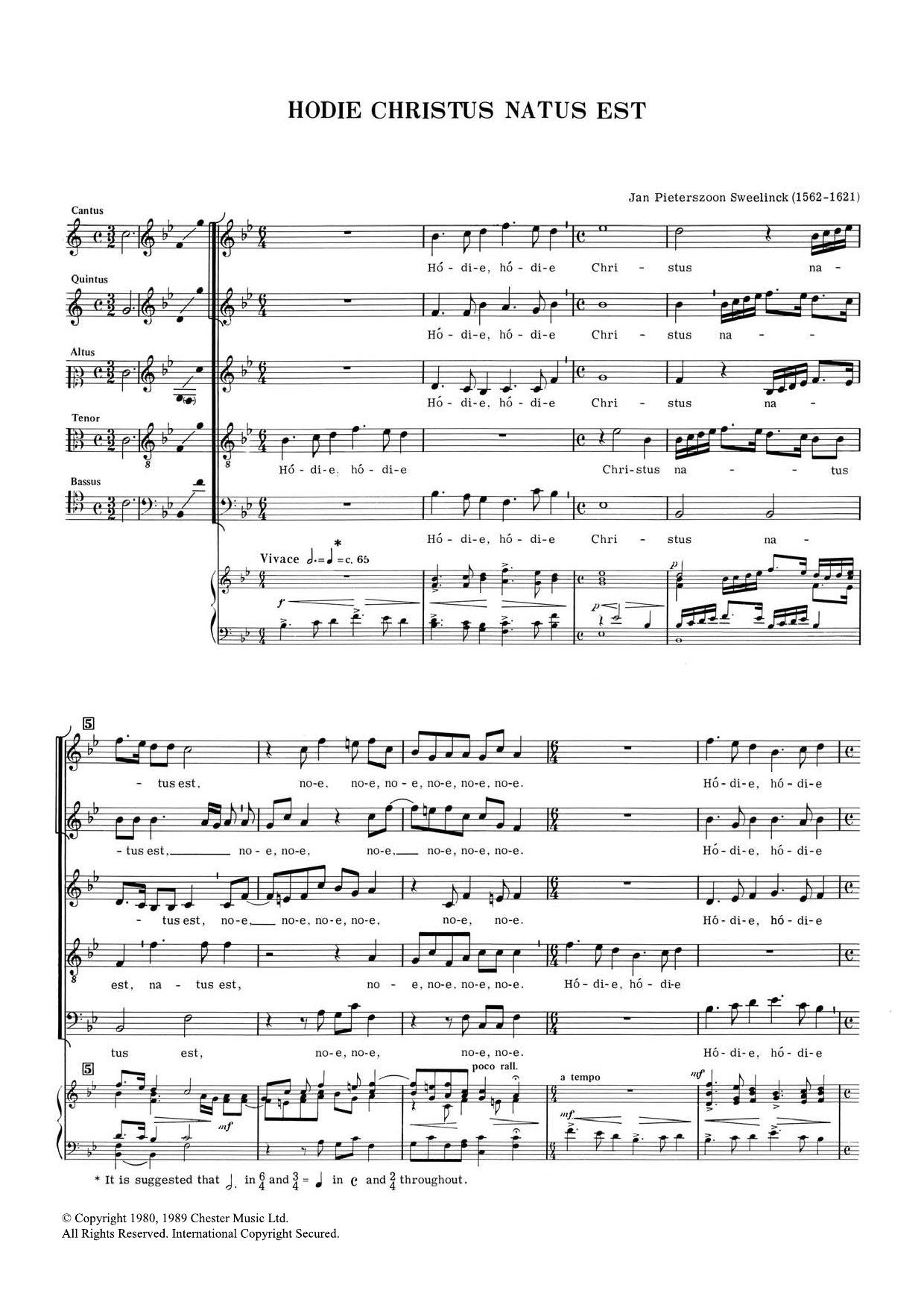 Jan Pieterszoon Sweelinck Hodie Chrustus Natus Est Sheet Music Notes & Chords for Choral SAATB - Download or Print PDF