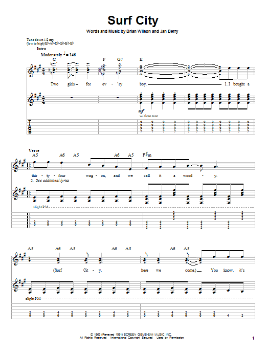 Preview Jan & Dean Surf City Pop sheet music, notes and chords for Piano, Vocal & Guitar (Right-Hand Melody), SKU: 55713 sheet music, piano notes, chords, guitar tabs, score, transpose, transcribe, how to play, guide, download, learn, tutorial, progression, song, artist, awards, billboard, mtv, vh1, tour, single, album, release