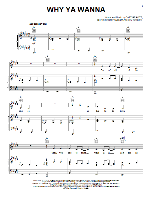 Jana Kramer Why Ya Wanna Sheet Music Notes & Chords for Piano, Vocal & Guitar (Right-Hand Melody) - Download or Print PDF