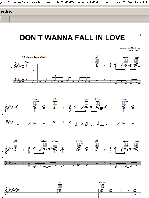 Jane Child Don't Wanna Fall In Love Sheet Music Notes & Chords for Piano, Vocal & Guitar (Right-Hand Melody) - Download or Print PDF