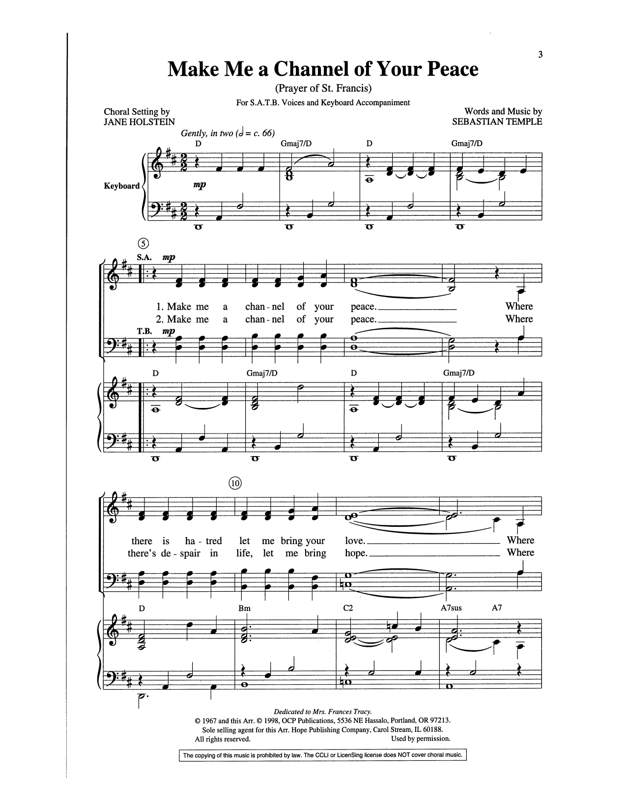 Jane Holstein Make Me A Channel Of Your Peace Sheet Music Notes & Chords for Choir - Download or Print PDF