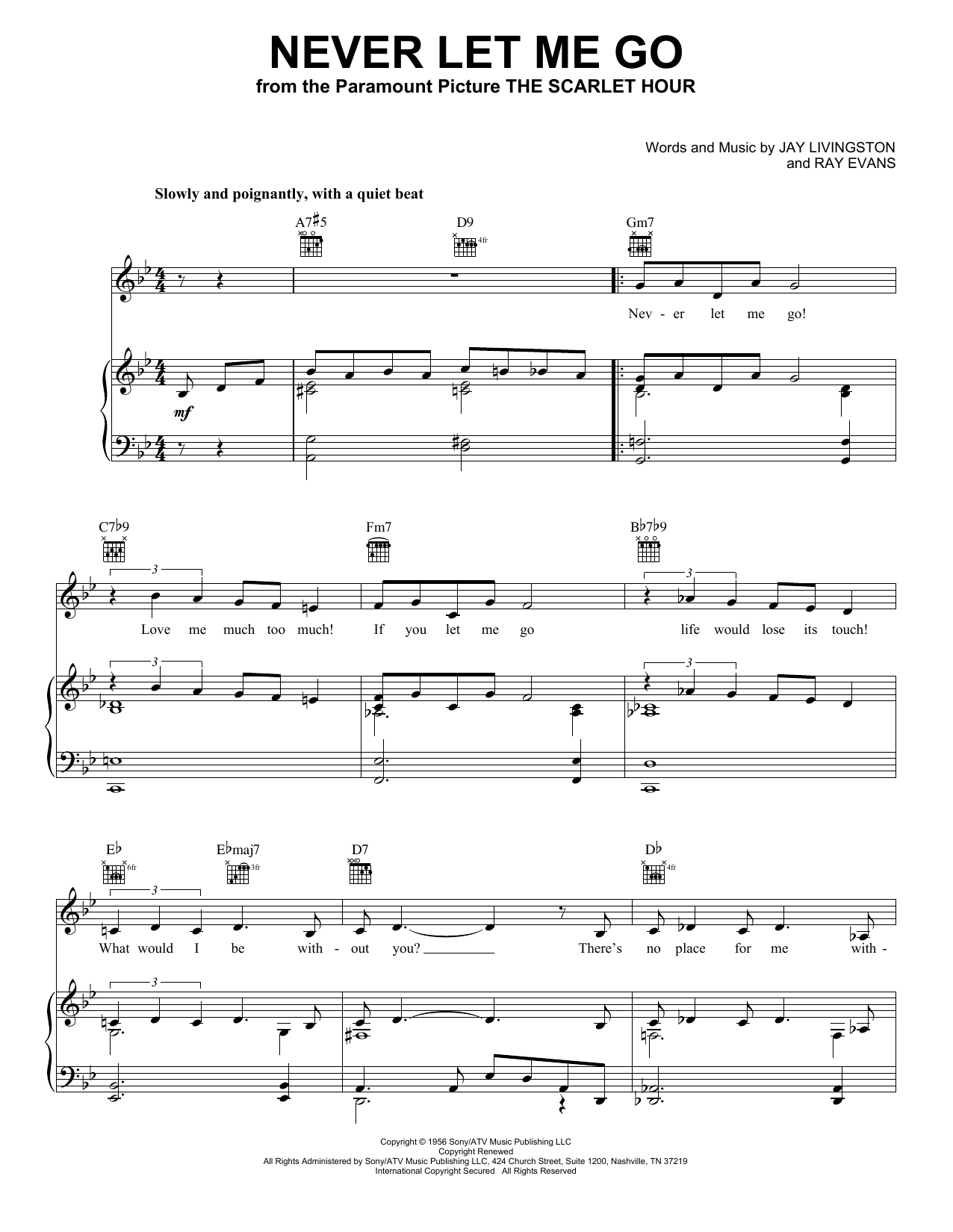 Jane Monheit Never Let Me Go Sheet Music Notes & Chords for Piano, Vocal & Guitar (Right-Hand Melody) - Download or Print PDF