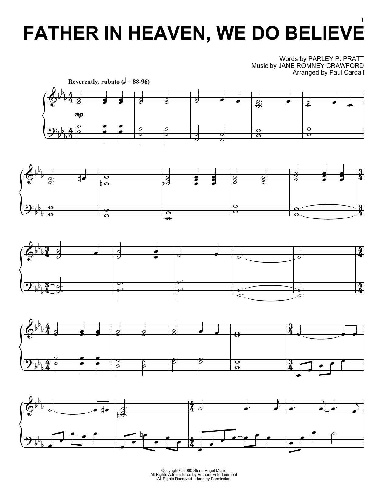 Jane Romney Crawford Father In Heaven, We Do Believe (arr. Paul Cardall) Sheet Music Notes & Chords for Piano Solo - Download or Print PDF