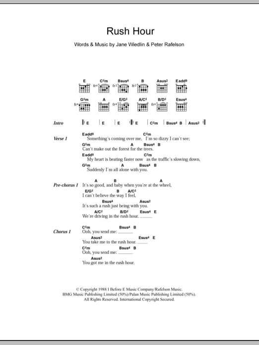 Jane Wiedlin Rush Hour Sheet Music Notes & Chords for Lyrics & Chords - Download or Print PDF