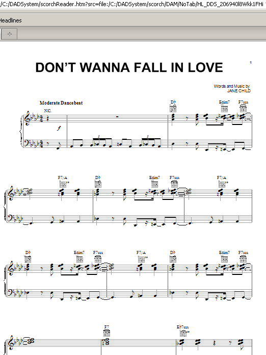 Don't Wanna Fall In Love sheet music