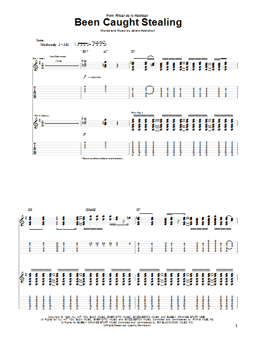 Preview Jane's Addiction Been Caught Stealing Metal sheet music, notes and chords for Bass Guitar Tab, SKU: 50203 Been Caught Stealing sheet music
