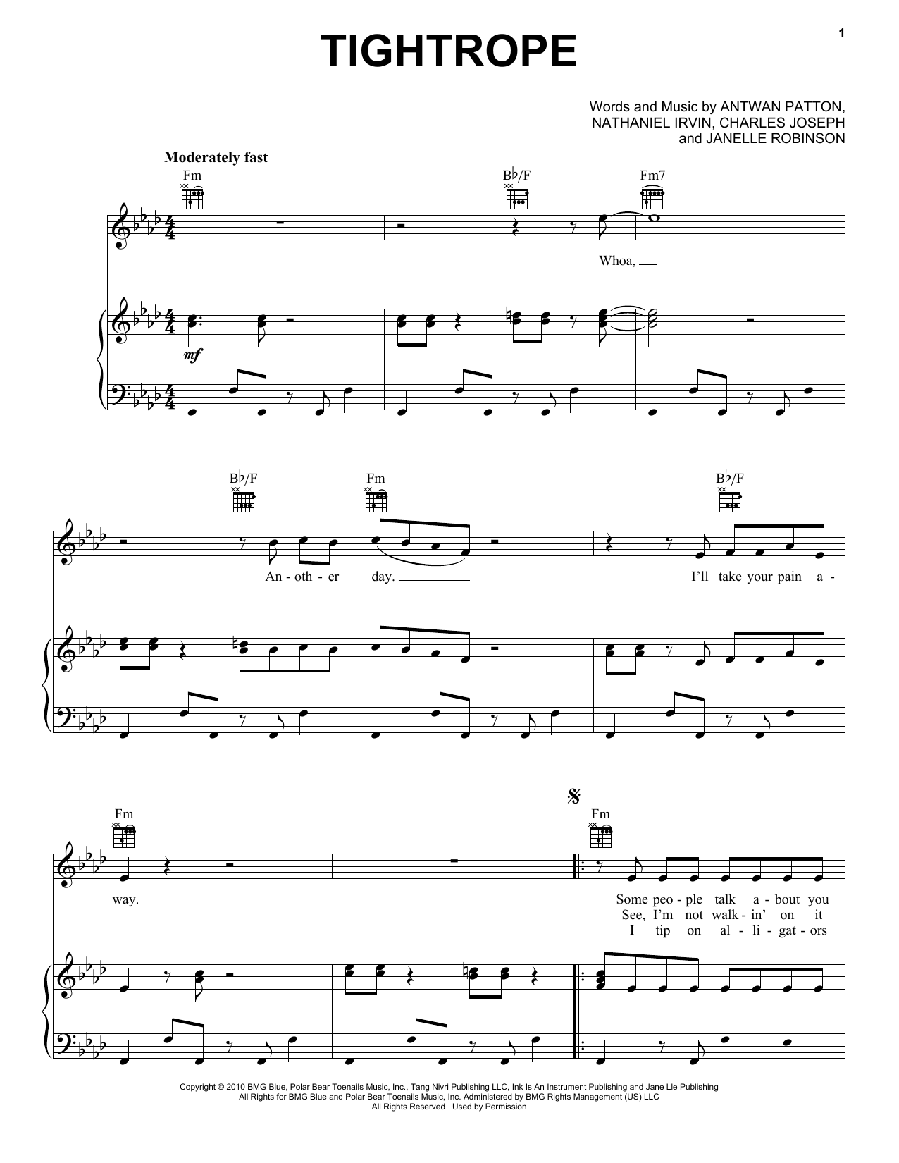 Janelle Monae Tightrope Sheet Music Notes & Chords for Piano, Vocal & Guitar (Right-Hand Melody) - Download or Print PDF