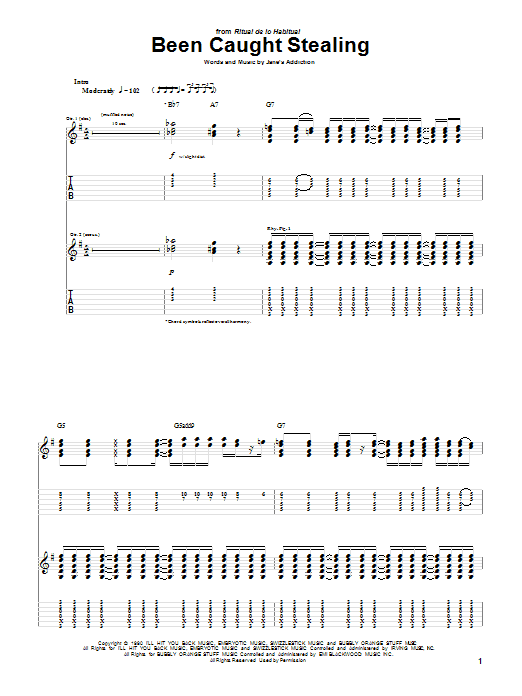 Jane's Addiction Been Caught Stealing Sheet Music Notes & Chords for Guitar Tab - Download or Print PDF
