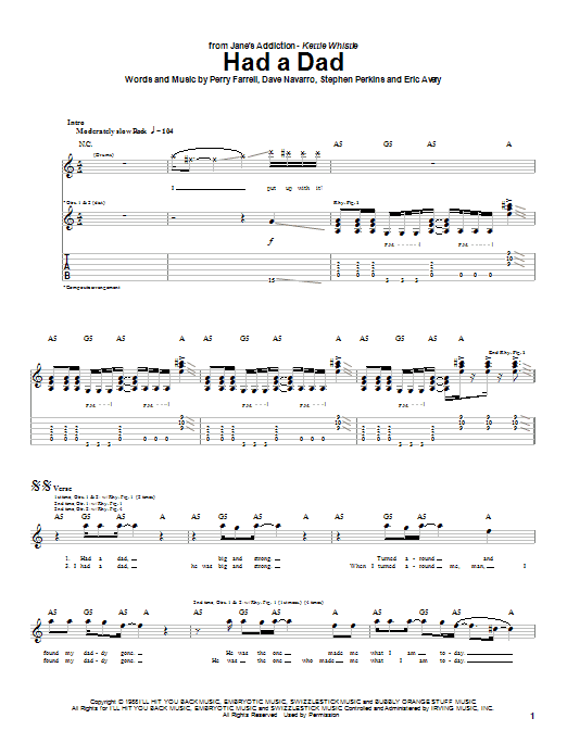 Jane's Addiction Had A Dad Sheet Music Notes & Chords for Guitar Tab - Download or Print PDF