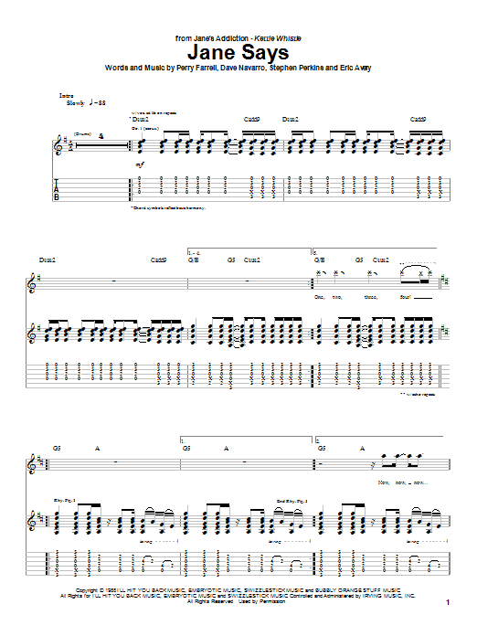 Jane's Addiction Jane Says Sheet Music Notes & Chords for Guitar Lead Sheet - Download or Print PDF