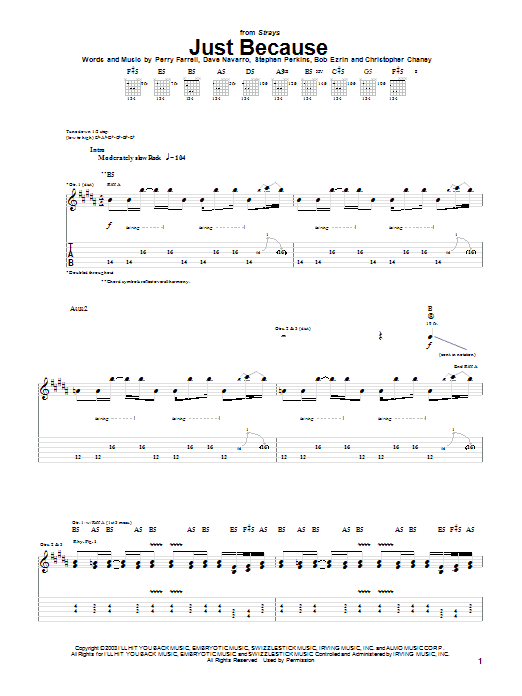 Jane's Addiction Just Because Sheet Music Notes & Chords for Guitar Lead Sheet - Download or Print PDF