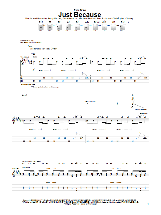 Jane's Addiction Just Because sheet music notes and chords. Download Printable PDF.