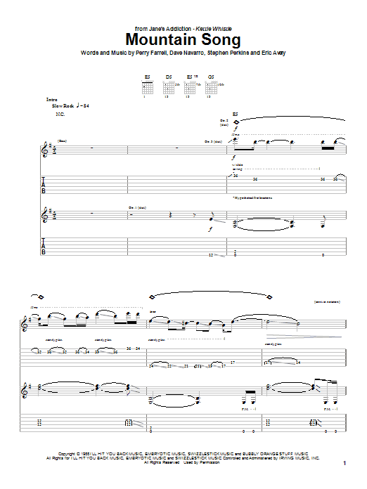 Jane's Addiction Mountain Song Sheet Music Notes & Chords for Guitar Tab - Download or Print PDF