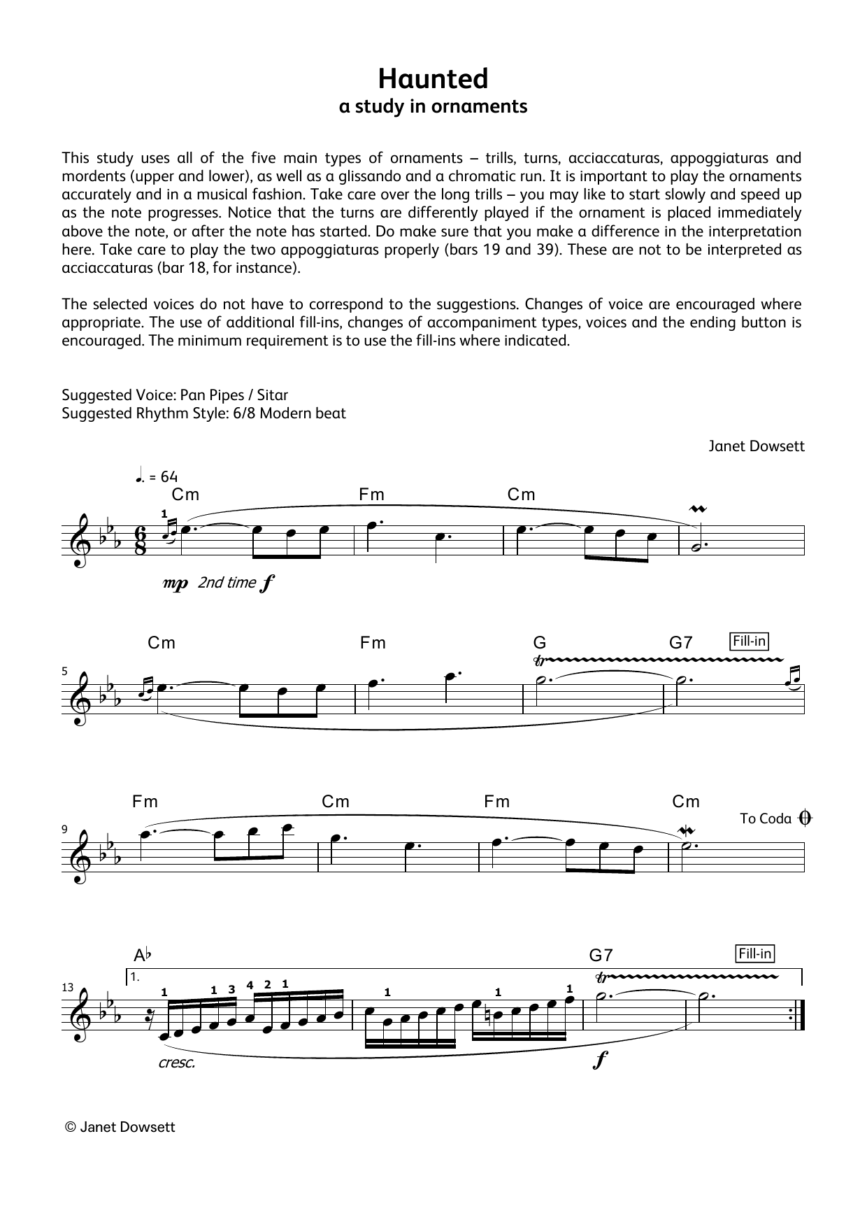 Janet Dowsett Haunted (LCME Electronic Keyboard Grade 6 List A) Sheet Music Notes & Chords for Piano Solo - Download or Print PDF