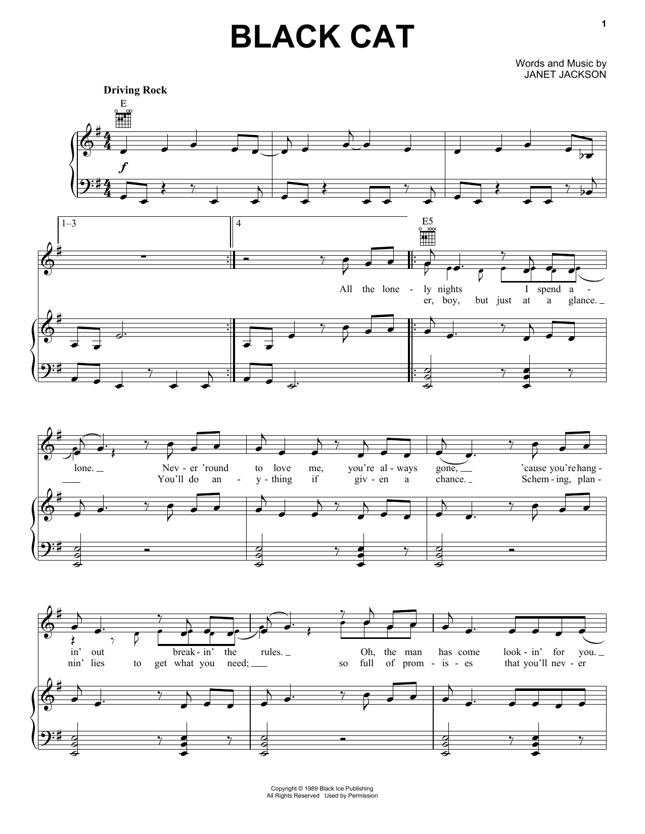Janet Jackson Black Cat Sheet Music Notes & Chords for Piano, Vocal & Guitar (Right-Hand Melody) - Download or Print PDF