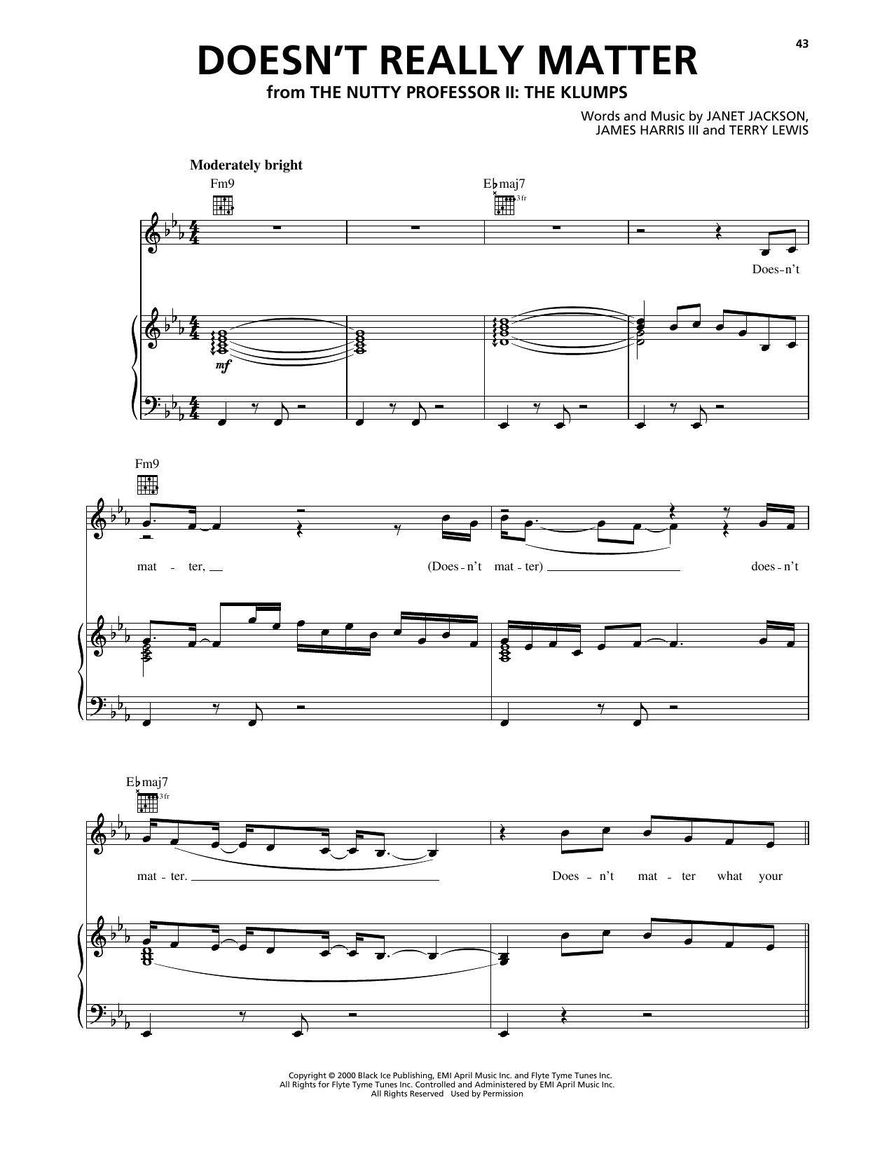 Janet Jackson Doesn't Really Matter Sheet Music Notes & Chords for Piano, Vocal & Guitar Chords (Right-Hand Melody) - Download or Print PDF