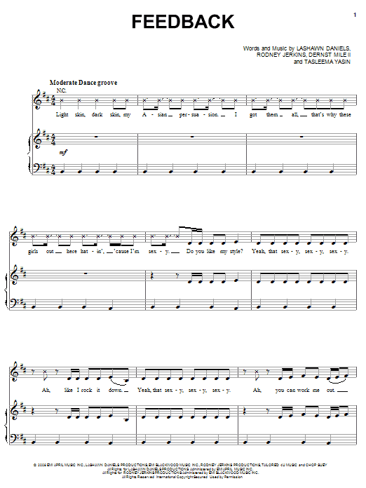 Janet Jackson Feedback Sheet Music Notes & Chords for Piano, Vocal & Guitar (Right-Hand Melody) - Download or Print PDF