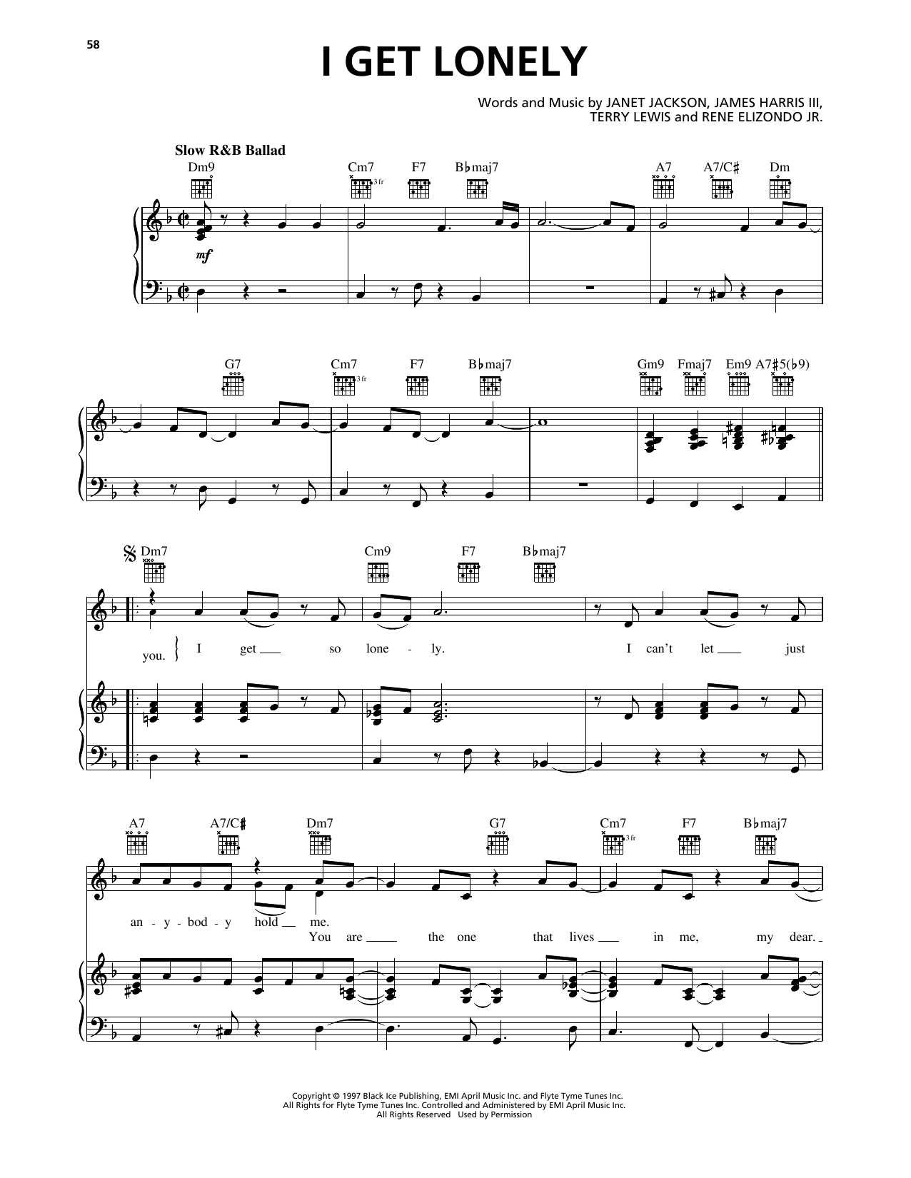 Janet Jackson I Get Lonely Sheet Music Notes & Chords for Piano, Vocal & Guitar Chords (Right-Hand Melody) - Download or Print PDF Janet Jackson I Get Lonely Sheet Music Notes & Chords for Piano, Vocal & Guitar Chords (Right-Hand Melody) - Download or Print PDF