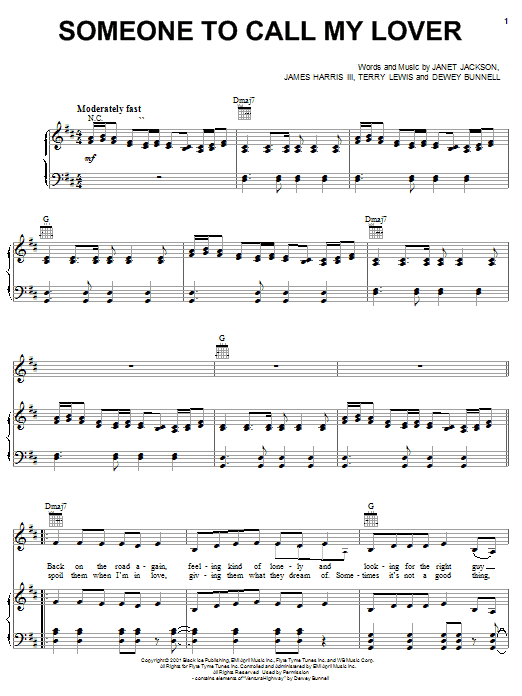 Janet Jackson Someone To Call My Lover Sheet Music Notes & Chords for Piano, Vocal & Guitar (Right-Hand Melody) - Download or Print PDF