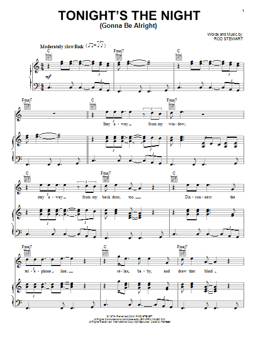 Janet Jackson Tonight's The Night (Gonna Be Alright) Sheet Music Notes & Chords for Piano, Vocal & Guitar (Right-Hand Melody) - Download or Print PDF