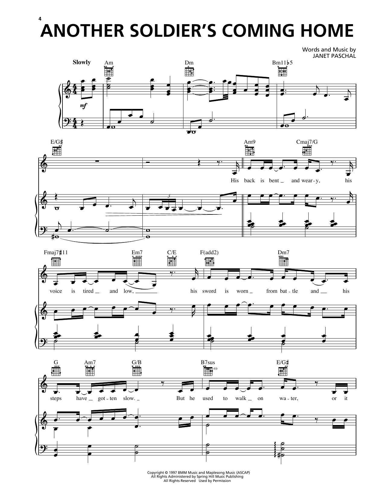 Janet Paschal Another Soldier's Coming Home Sheet Music Notes & Chords for Piano, Vocal & Guitar Chords (Right-Hand Melody) - Download or Print PDF
