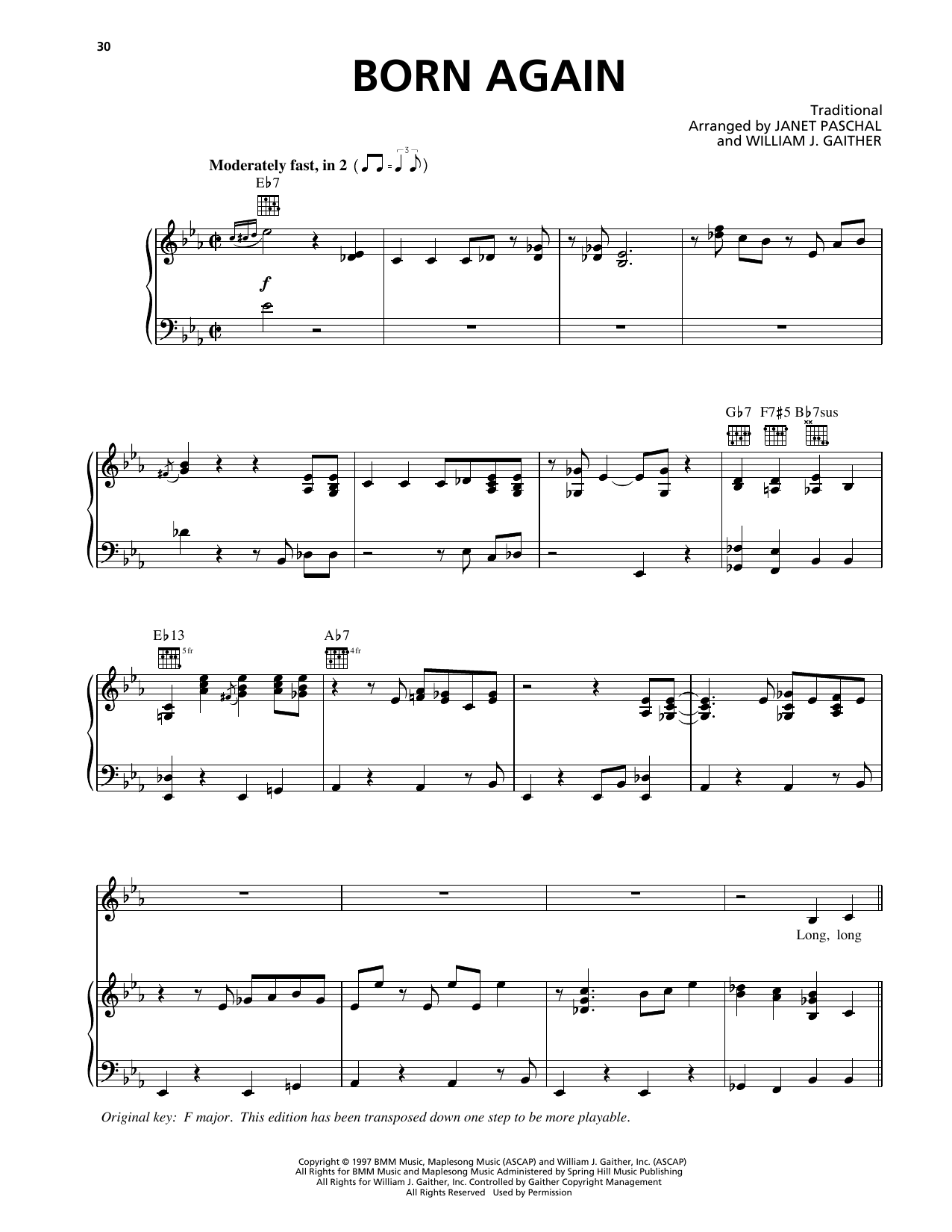 Janet Paschal Born Again Sheet Music Notes & Chords for Piano, Vocal & Guitar Chords (Right-Hand Melody) - Download or Print PDF