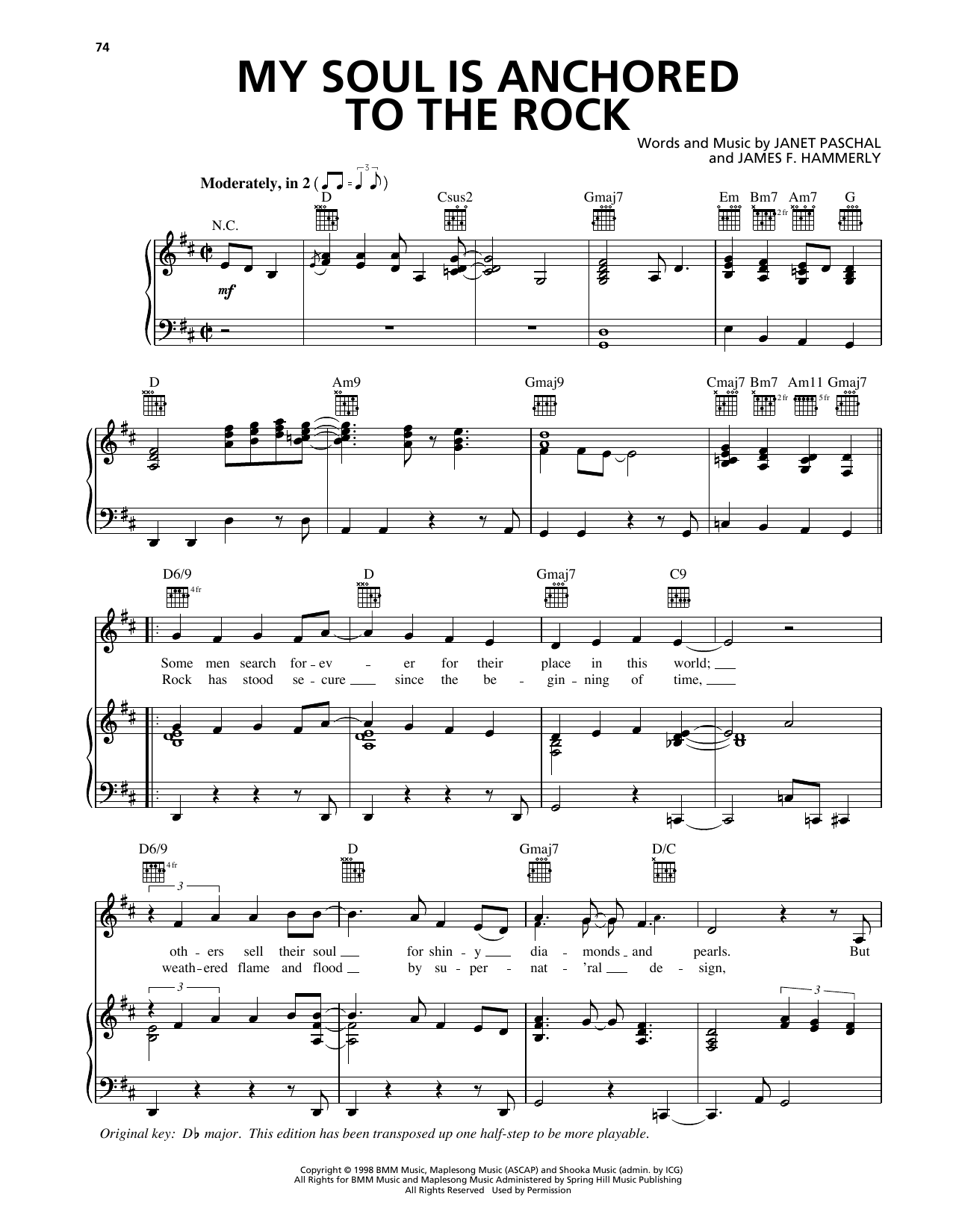 Janet Paschal My Soul Is Anchored To The Rock Sheet Music Notes & Chords for Piano, Vocal & Guitar Chords (Right-Hand Melody) - Download or Print PDF