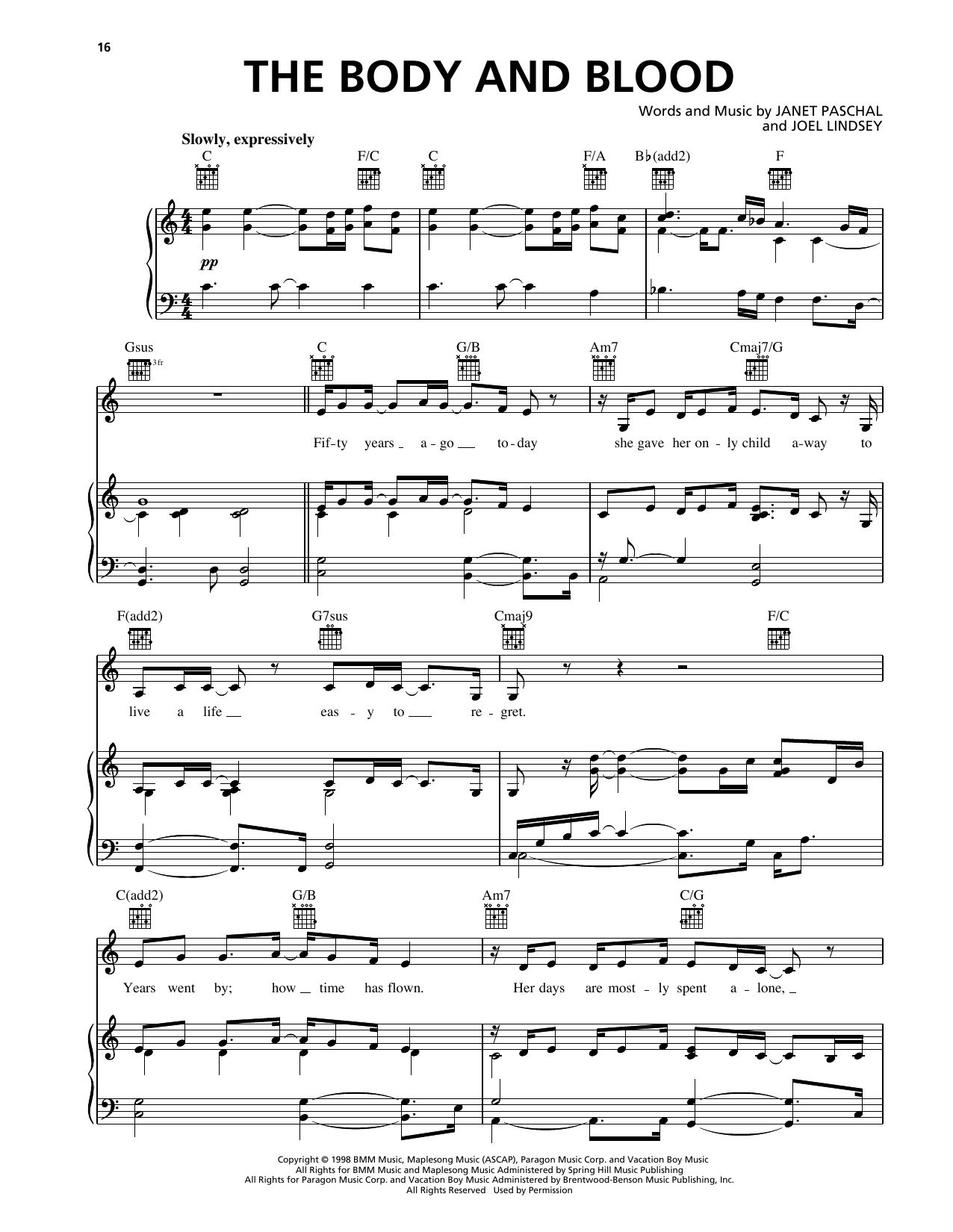 Janet Paschal The Body And Blood Sheet Music Notes & Chords for Piano, Vocal & Guitar Chords (Right-Hand Melody) - Download or Print PDF